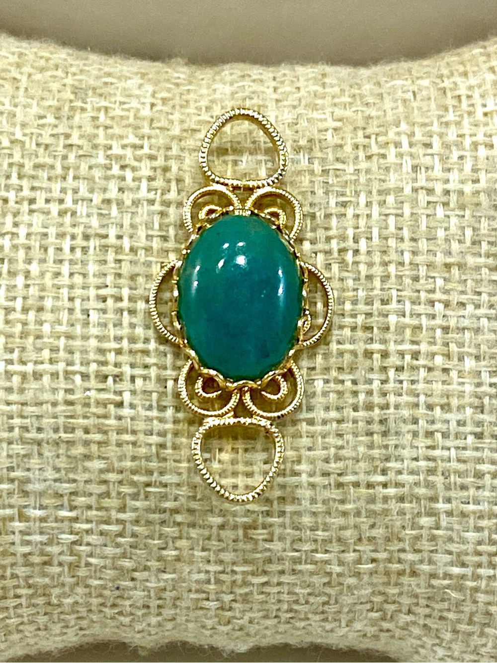 Vintage Gold Filigree Necklace Pendant with Teal Oval Center